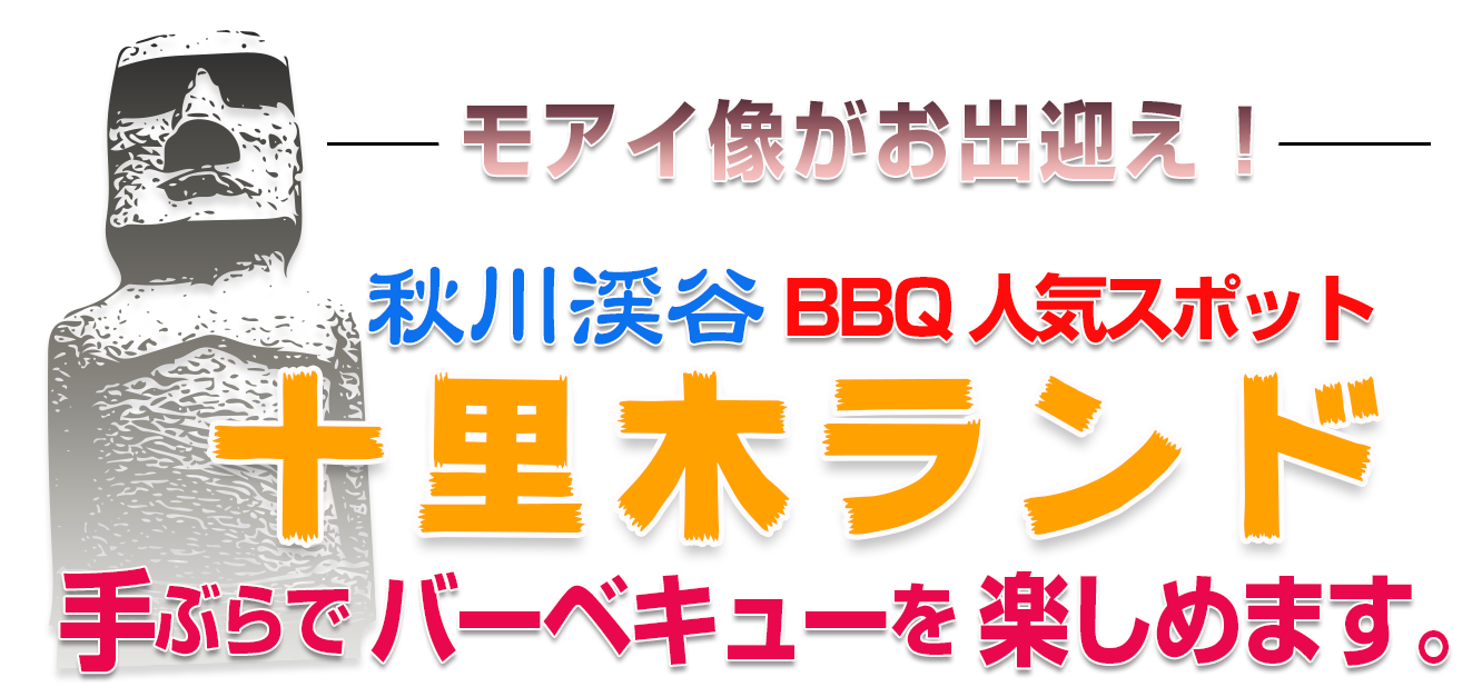 秋川渓谷バーベキュー十里木ランドモアイ像がお出迎え!